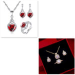 Fashion Jewelry Set Zircon Gem Pendant Chain Choker Necklace For Women Gold Color Stud Earring Statement Wedding Ring