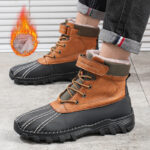 Winter Fleece Lace-up Snow Boots For Men Women Waterproof And Anti-slip Outdoor Work Boot Fashion Warm Mid-tube Cotton Shoes Men