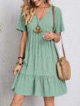 V-neck Short Sleeve Dress Summer Fashion Casual Loose Ruffled Dresses Beach Clothing Women