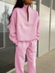 Long-sleeved Sports Sweatshirt Suit Fashion Stand-up Collar Zip-up Top And Elastic Band Trousers With Pocket Srping Fall Clothing For Women
