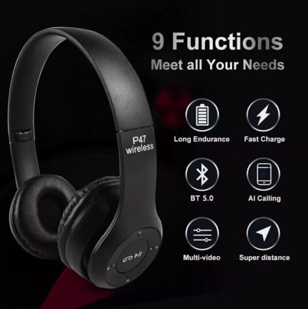 P47 Wireless Bluetooth Headphones With Noise Cancelling Over-Ear Earphones 5.1