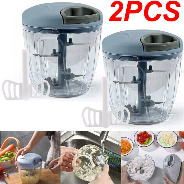 Manual Food Chopper Pull Cord Pulling Vegetable Slicer Hand Blender Kitchen UK