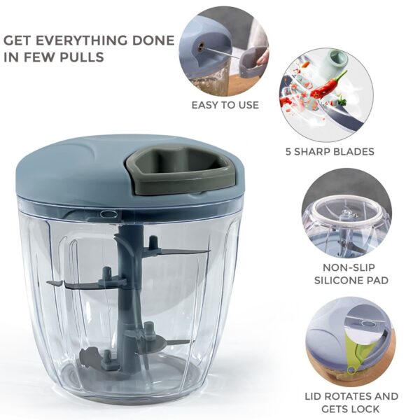 Manual Food Chopper Pull Cord Pulling Vegetable Slicer Hand Blender Kitchen UK